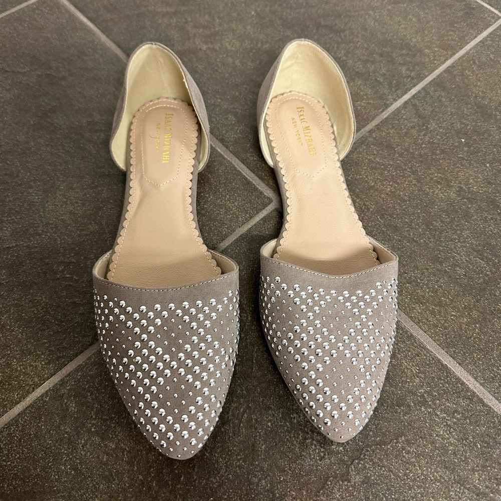 Studded tan flats with pointed toe